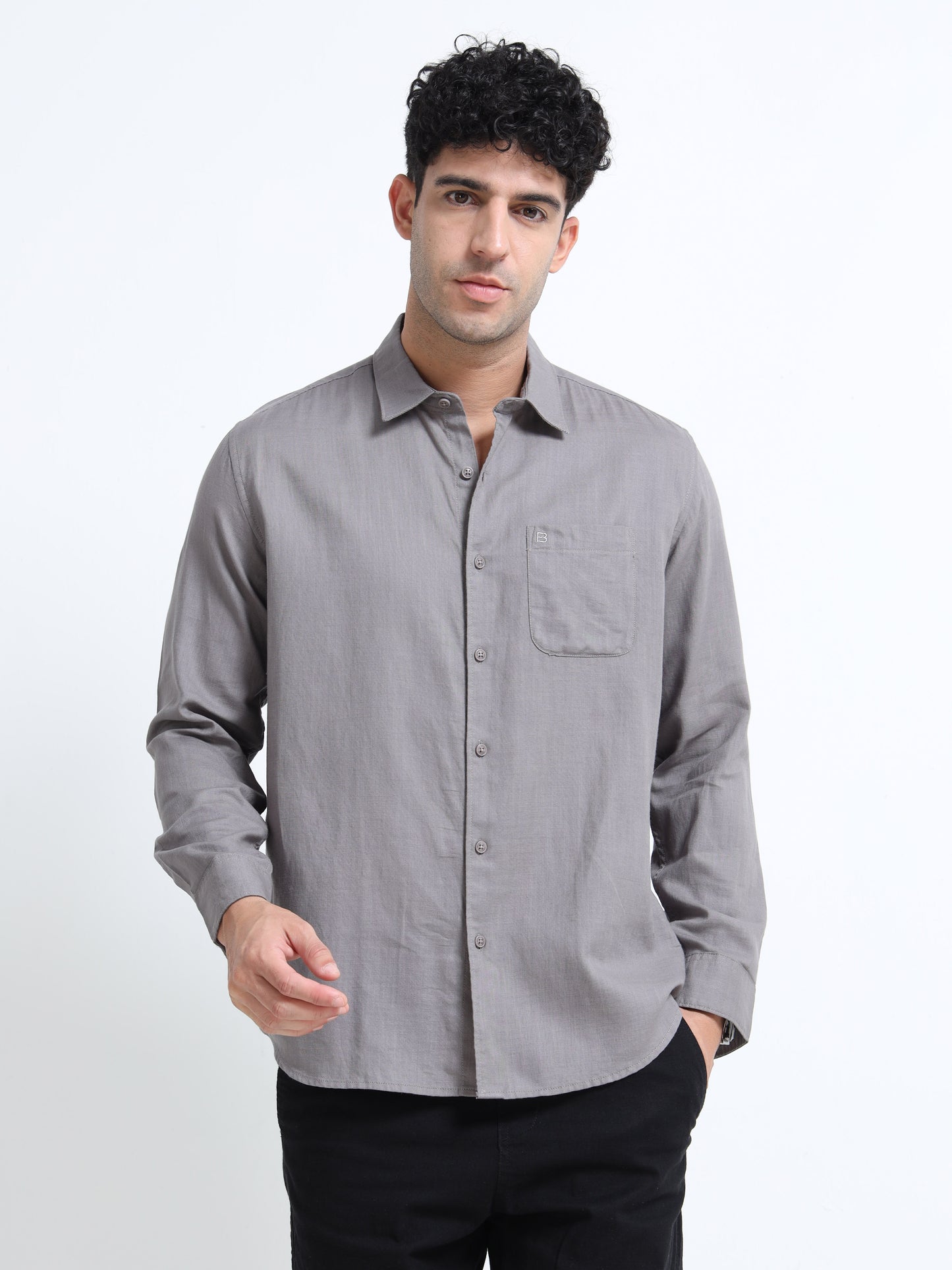 Men's GREY Casual Button-Down Shirt for Effortless Style