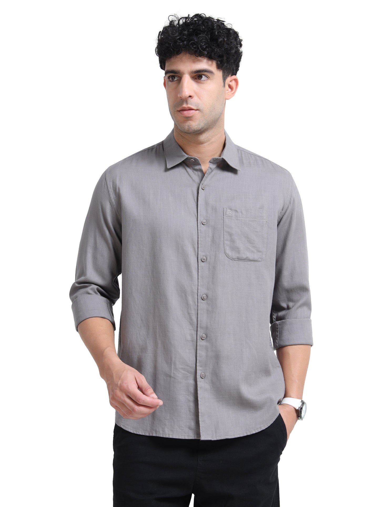 Men's GREY Casual Button-Down Shirt for Effortless Style