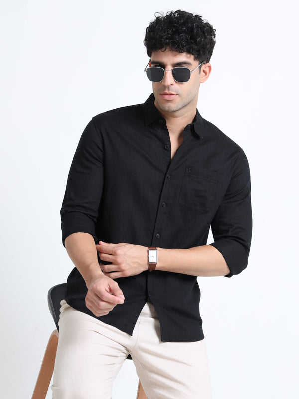 Men's BLACK Casual Button-Down Shirt for Effortless Style