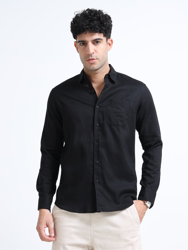 Men's BLACK Casual Button-Down Shirt for Effortless Style