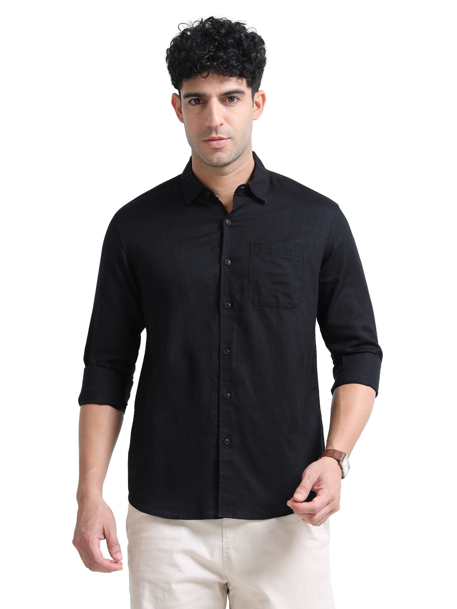 Men's BLACK Casual Button-Down Shirt for Effortless Style