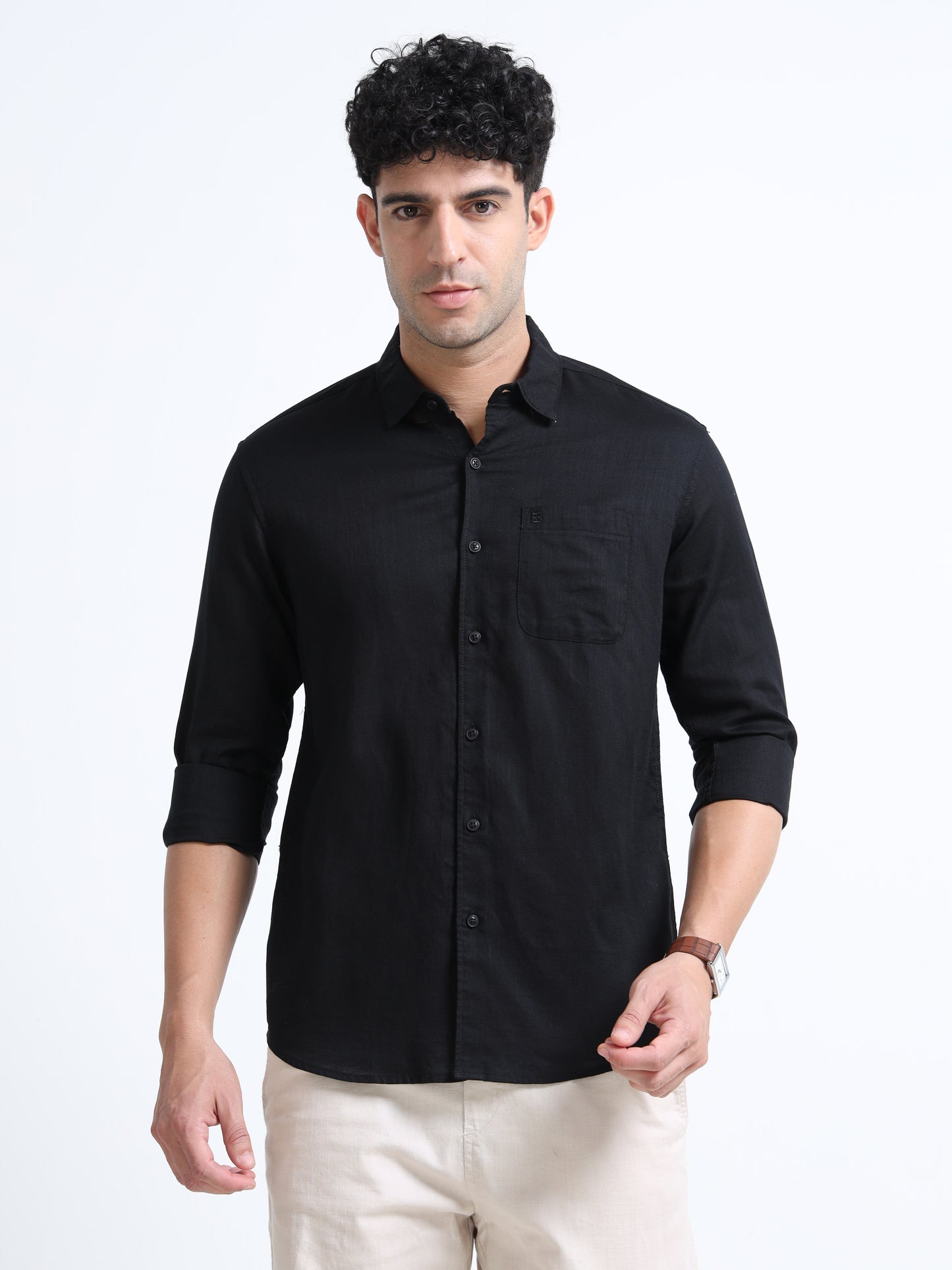 Men's BLACK Casual Button-Down Shirt for Effortless Style