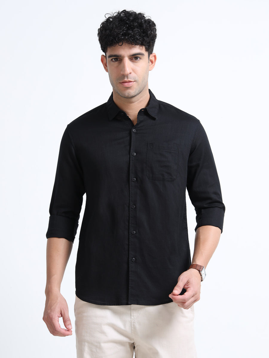 Men's BLACK Casual Button-Down Shirt for Effortless Style