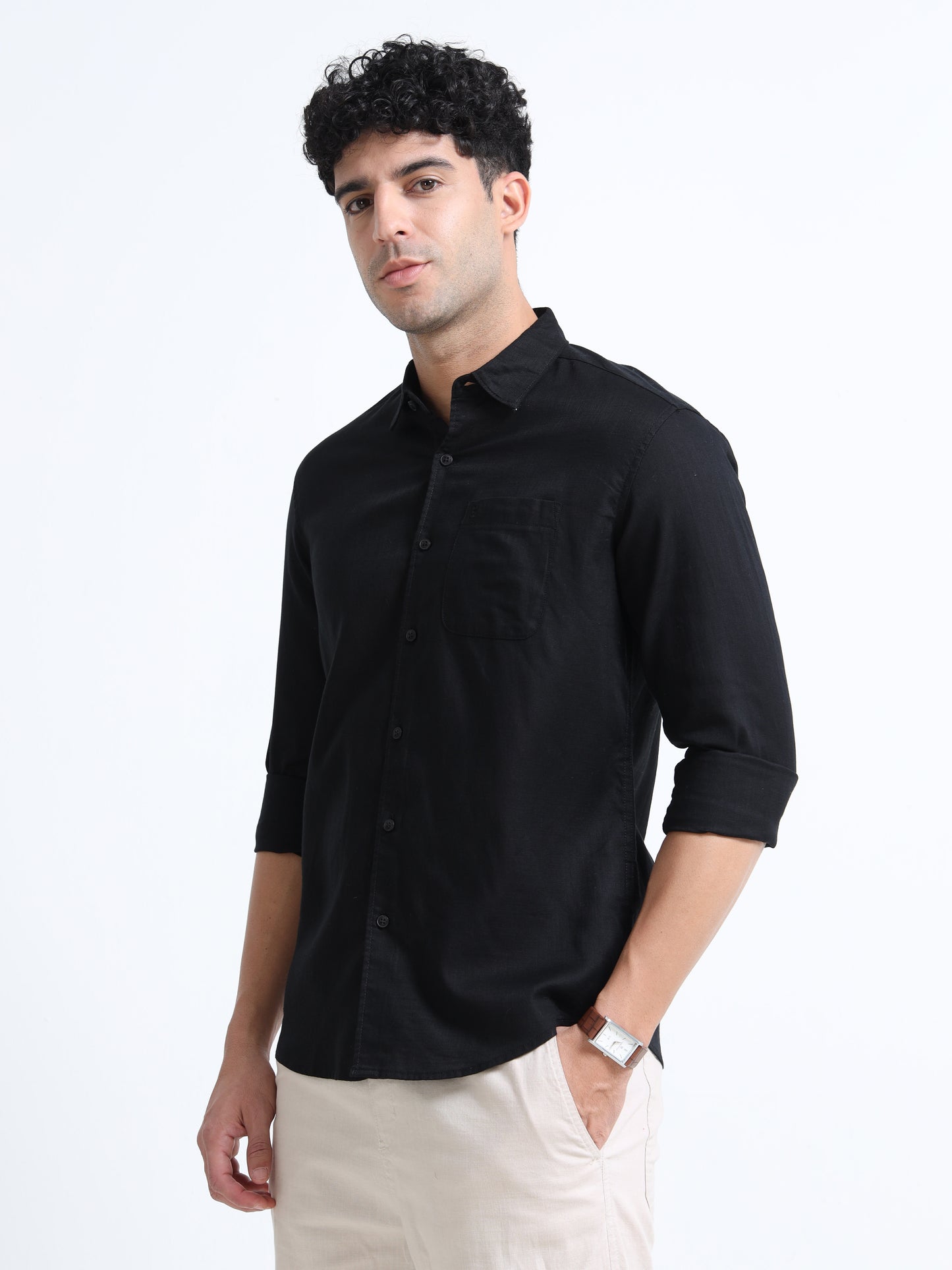 Men's BLACK Casual Button-Down Shirt for Effortless Style