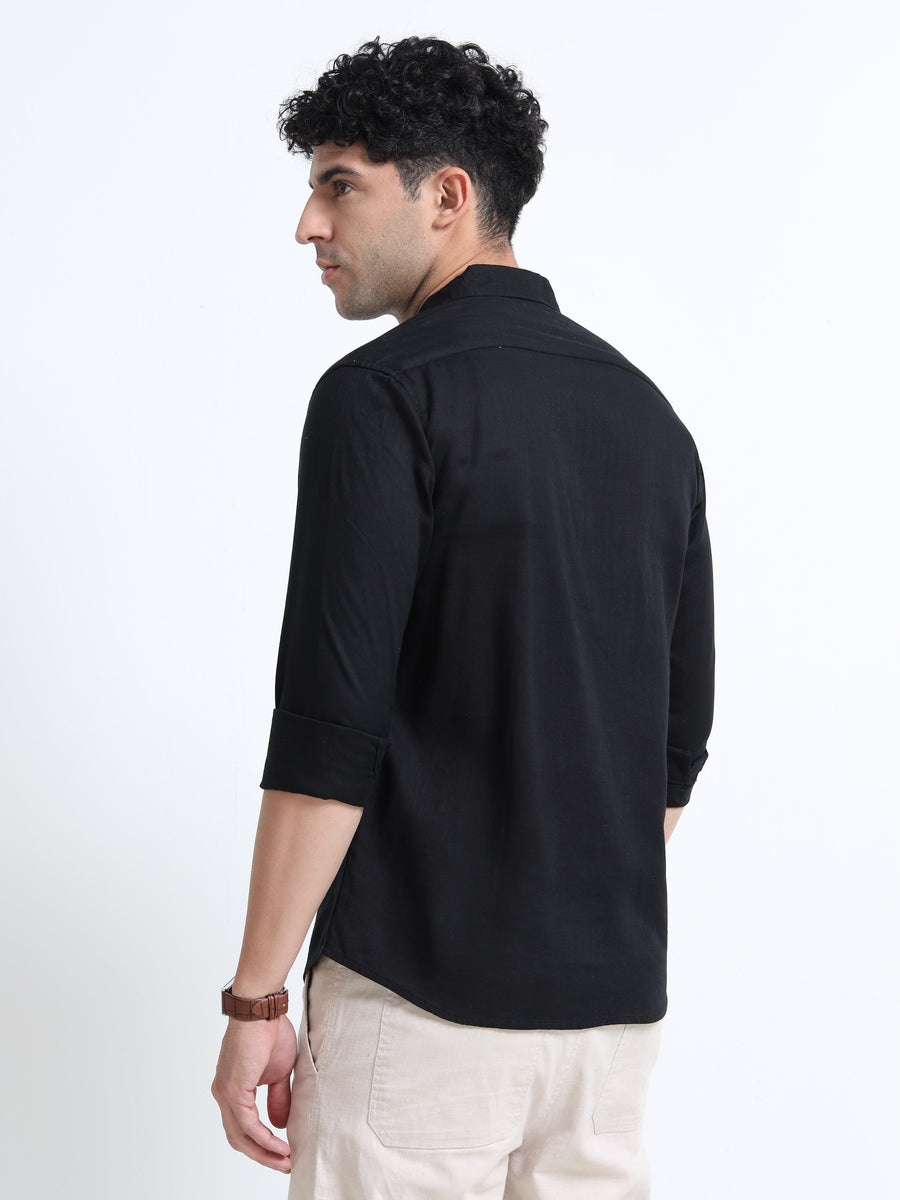 Men's BLACK Casual Button-Down Shirt for Effortless Style