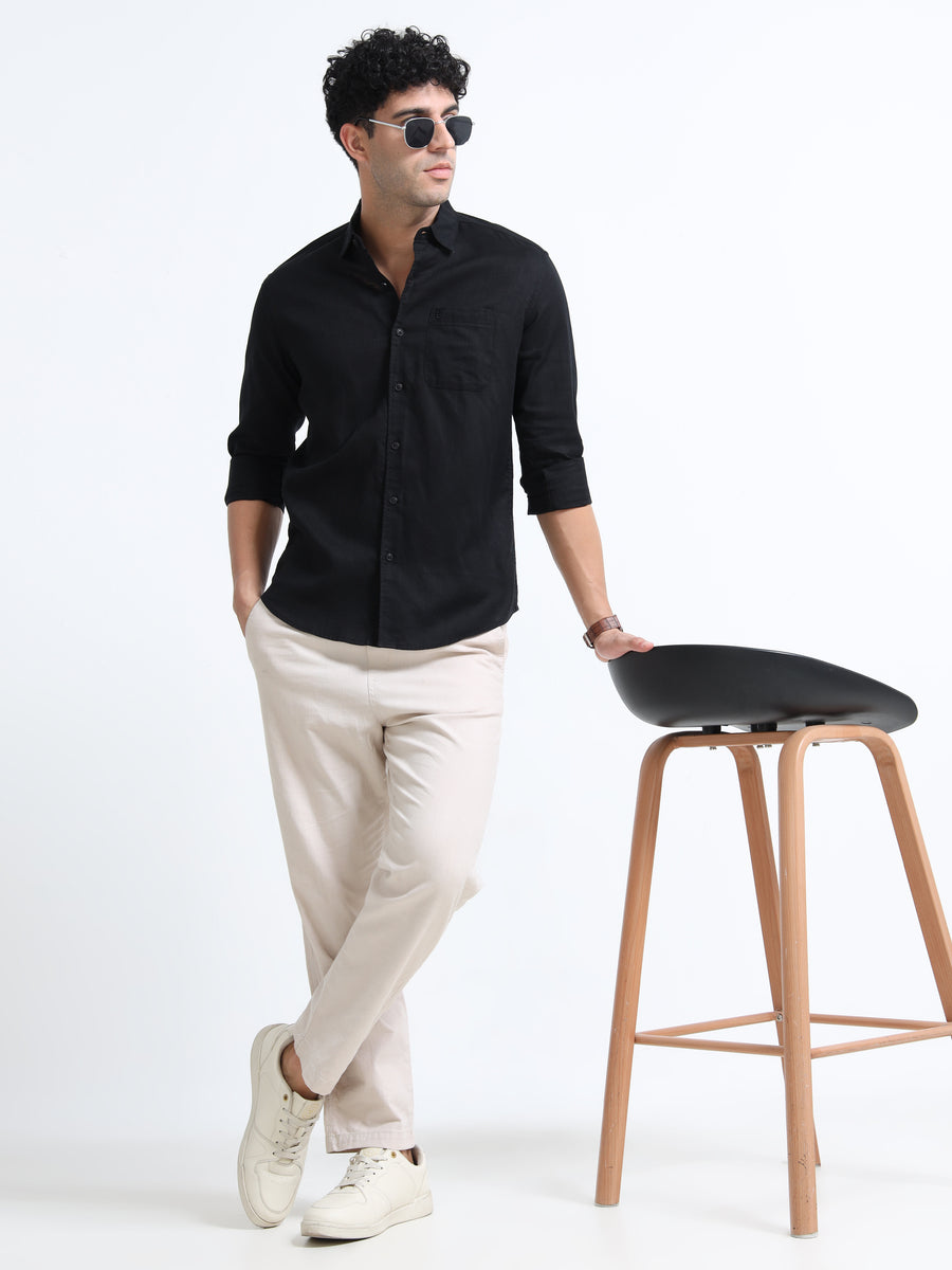 Men's BLACK Casual Button-Down Shirt for Effortless Style