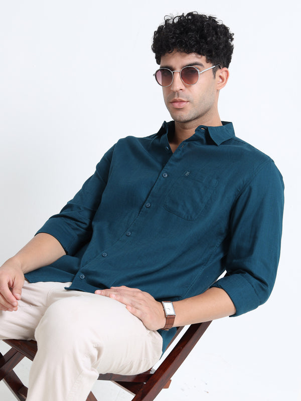Men's AQUA GREEN Casual Button-Down Shirt for Effortless Style