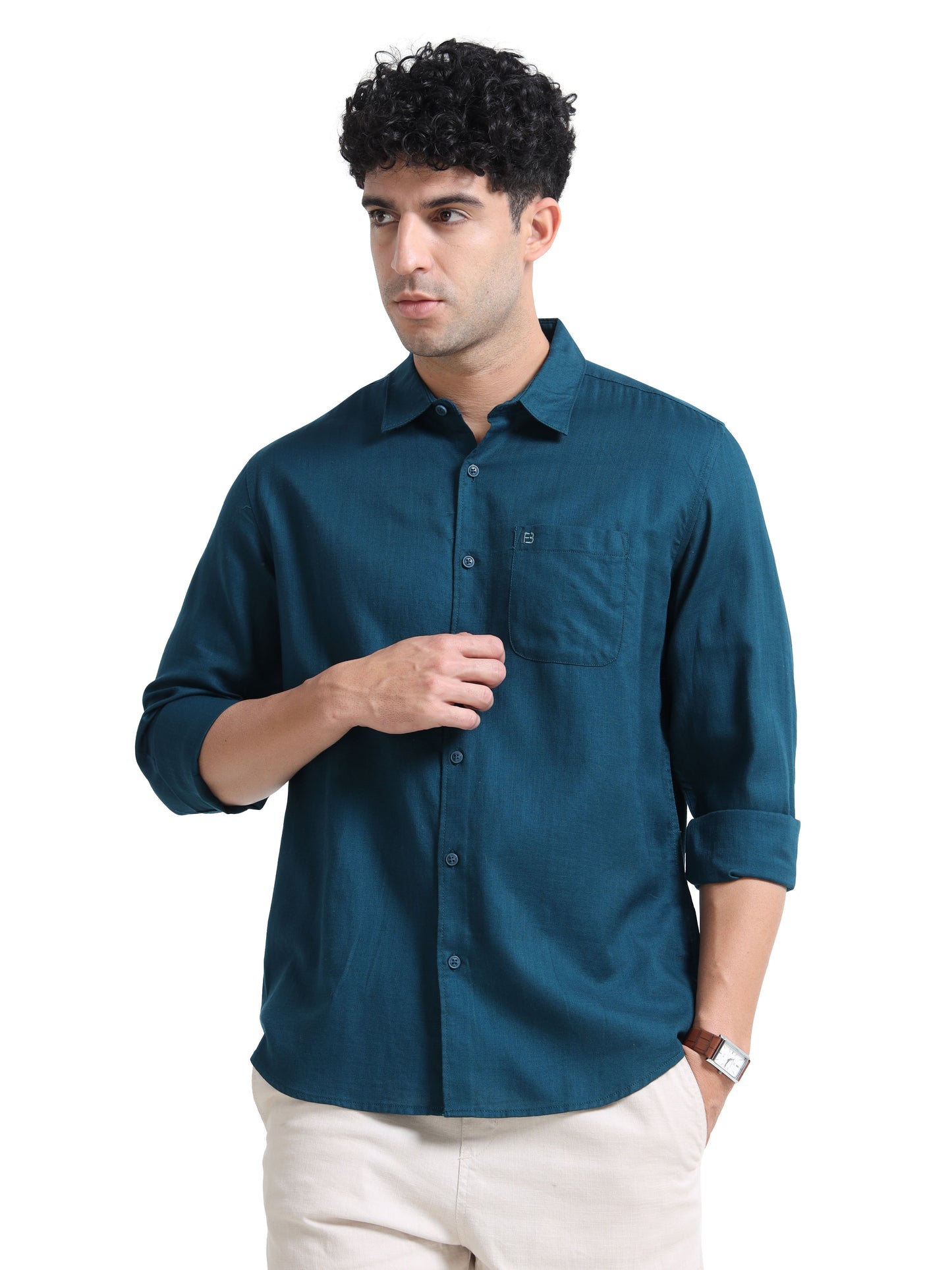 Men's AQUA GREEN Casual Button-Down Shirt for Effortless Style