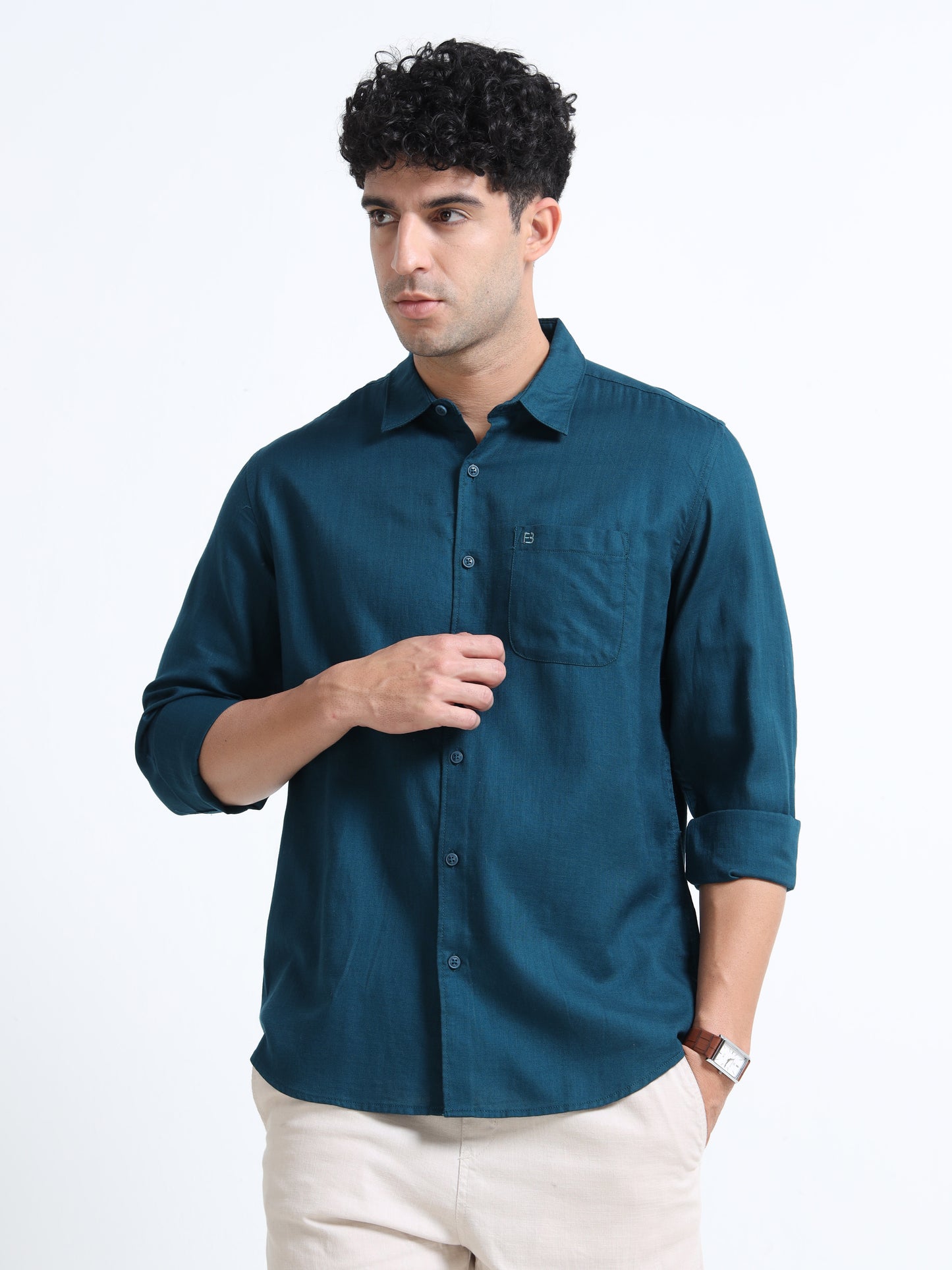Men's AQUA GREEN Casual Button-Down Shirt for Effortless Style