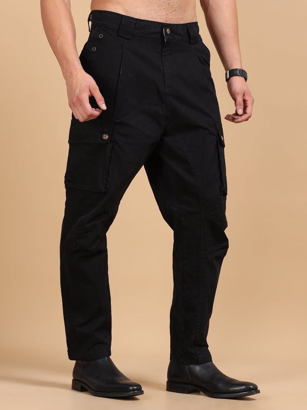 Men's Black Cargo Pants | Slim Fit Multi-Pocket Utility Trousers