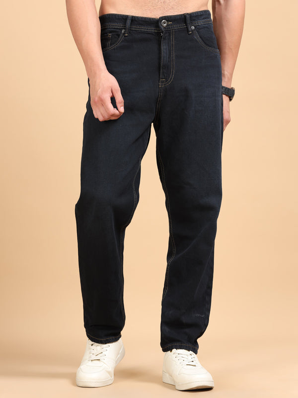 Men's Black Relaxed Fit Denim Jeans | Classic Straight Comfortable Everyday Wear
