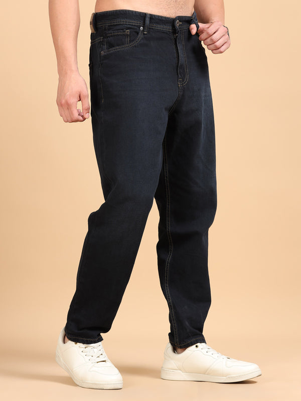 Men's Black Relaxed Fit Denim Jeans | Classic Straight Comfortable Everyday Wear
